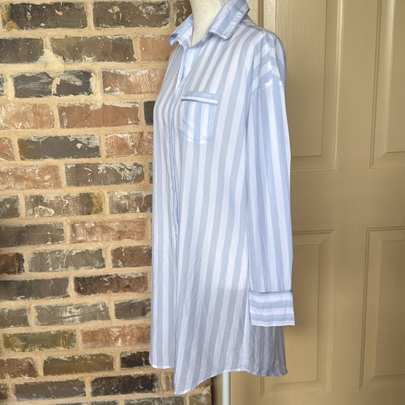 Stars Above Simply Cool Blue Striped Button-Up Sleep Shirt Satin Trim Sz S - Picture 9 of 12